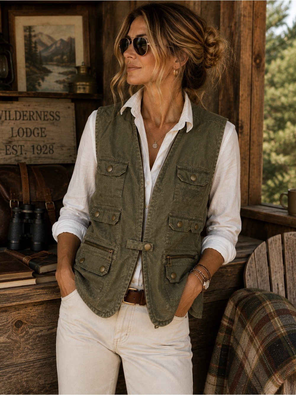 Vintage Lauren Ralph Lauren Safari Utility Vest Olive Cotton Medium Hong Kong - Picture 2 of 13